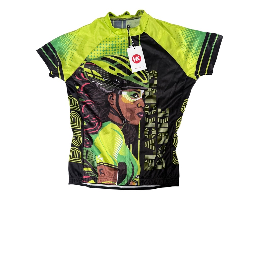 Hill Killer Black Girls Do Bike Cycling Jersey Neon Green Black Full‎ Zip Large